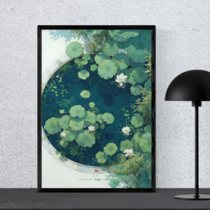 The Marine Green Pond Filled WIth White Lily & Sea Weeds