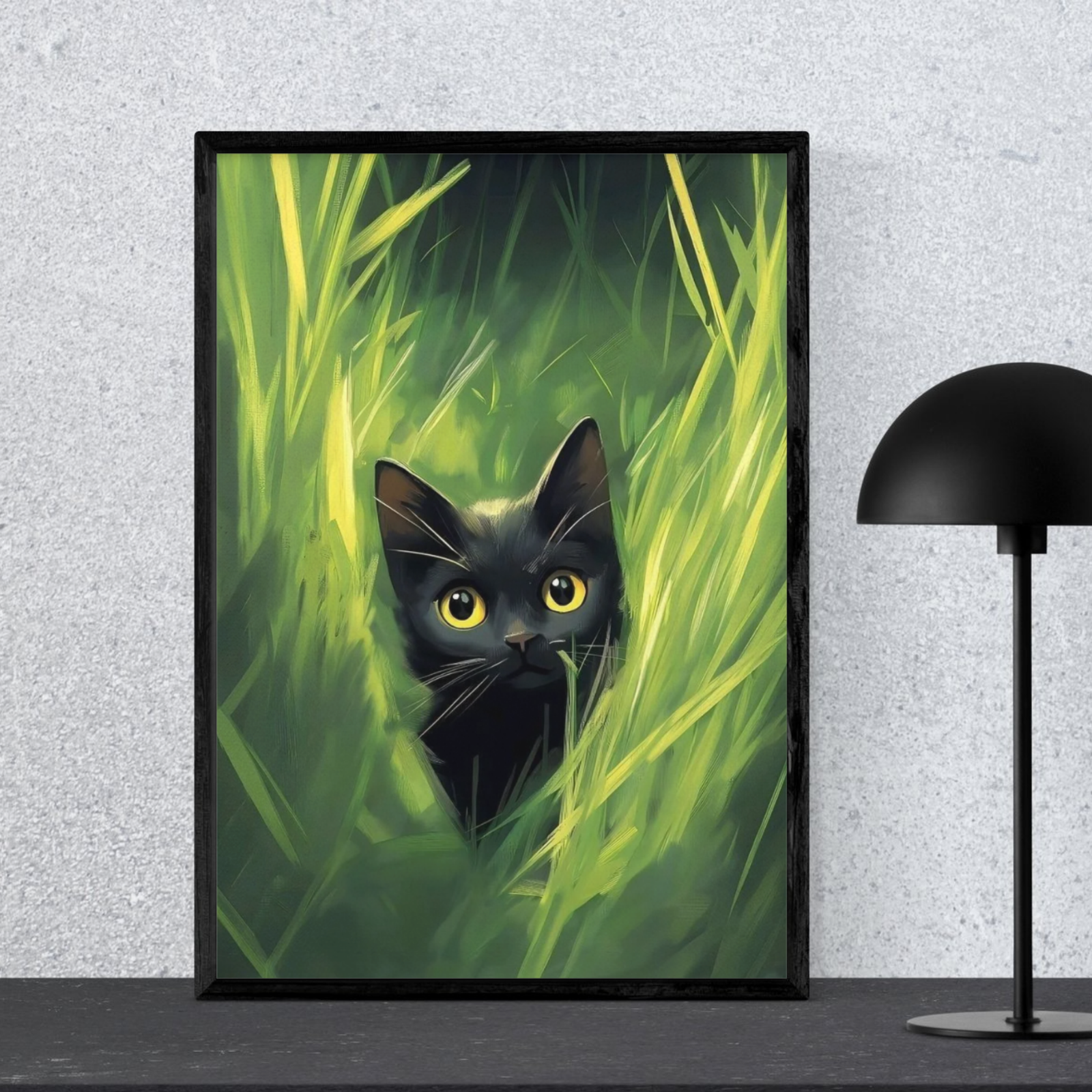 The Black Cat Inside The Green Woods With Fierce Stealth In Eyes